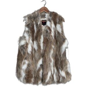New Adrienne Landau Brown & White Faux Fur Vegan Vest Designer Luxury Size L